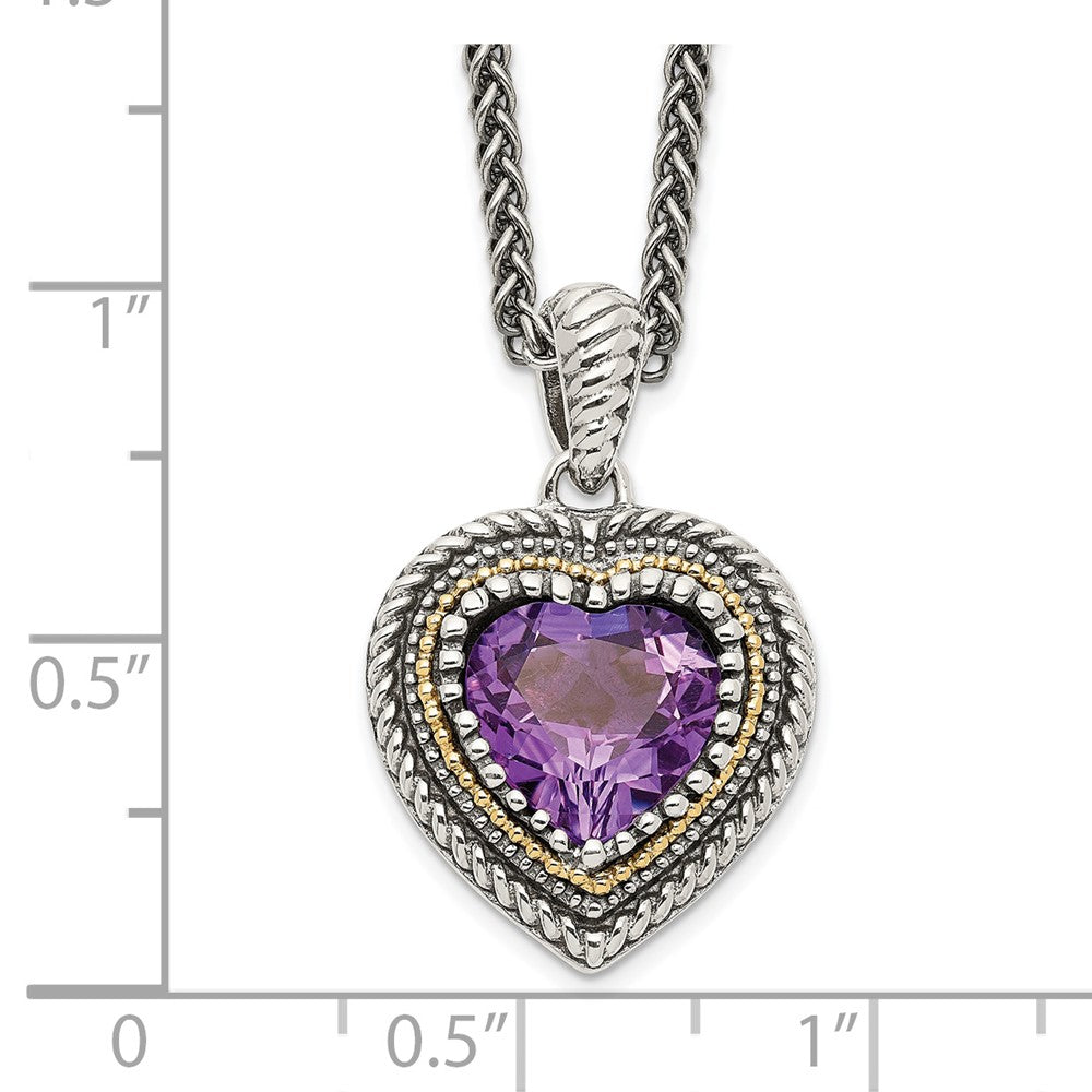 Sterling Silver Antiqued w/14k Amethyst Heart Necklace