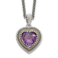 Sterling Silver Antiqued w/14k Amethyst Heart Necklace