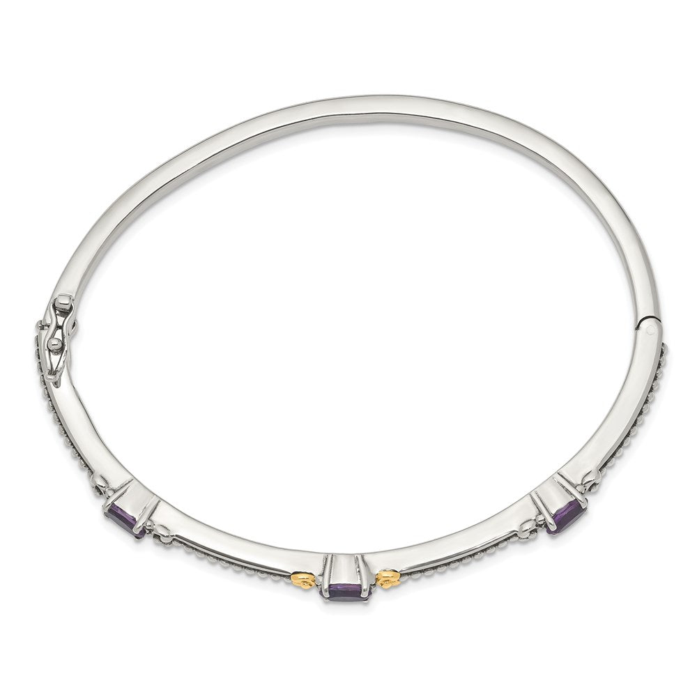 Sterling Silver Antiqued w/14ky Amethyst Hinged Bangle