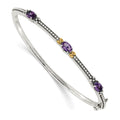 Sterling Silver Antiqued w/14ky Amethyst Hinged Bangle