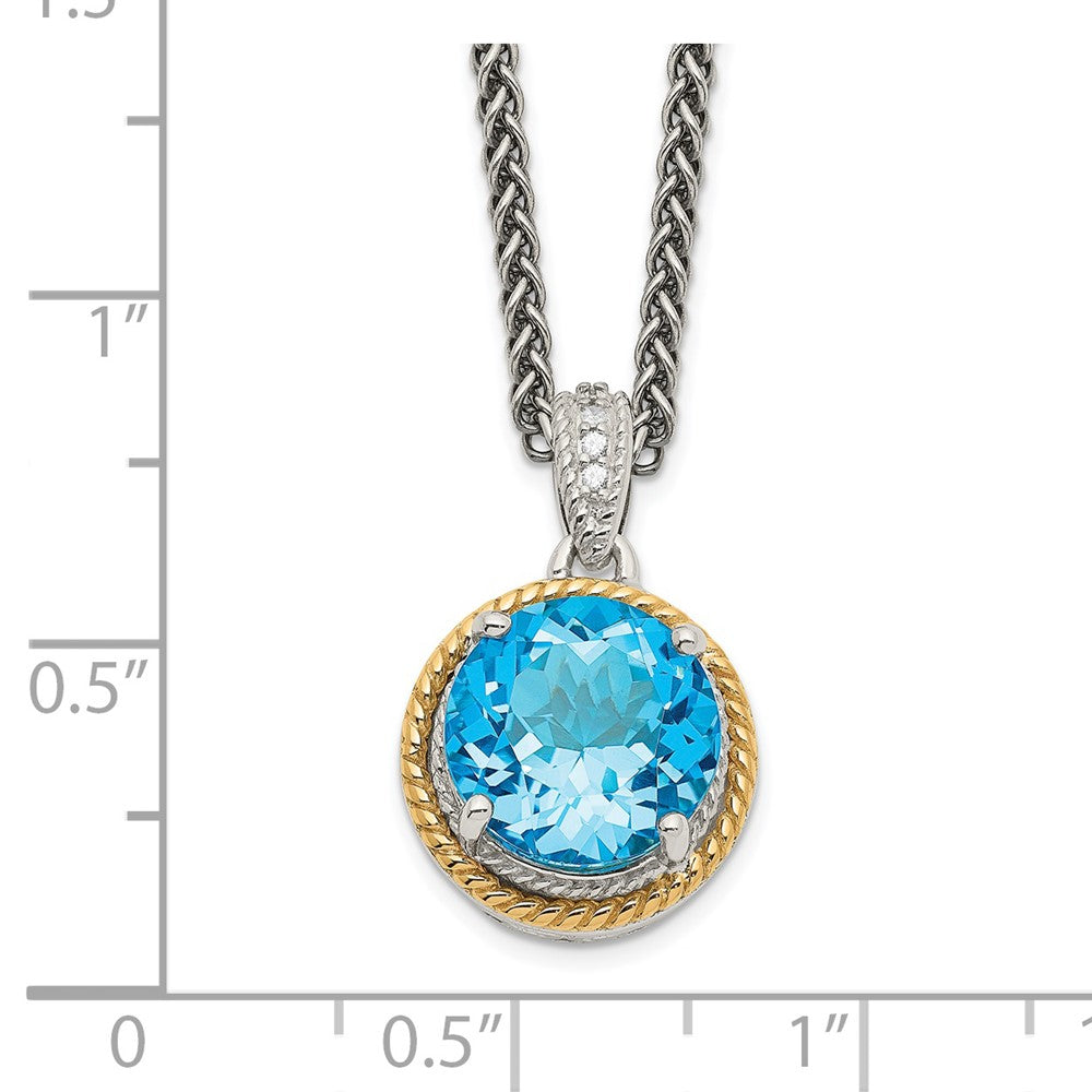 Sterling Silver Rhod-plated w/14k Blue Topaz and Diamond Necklace