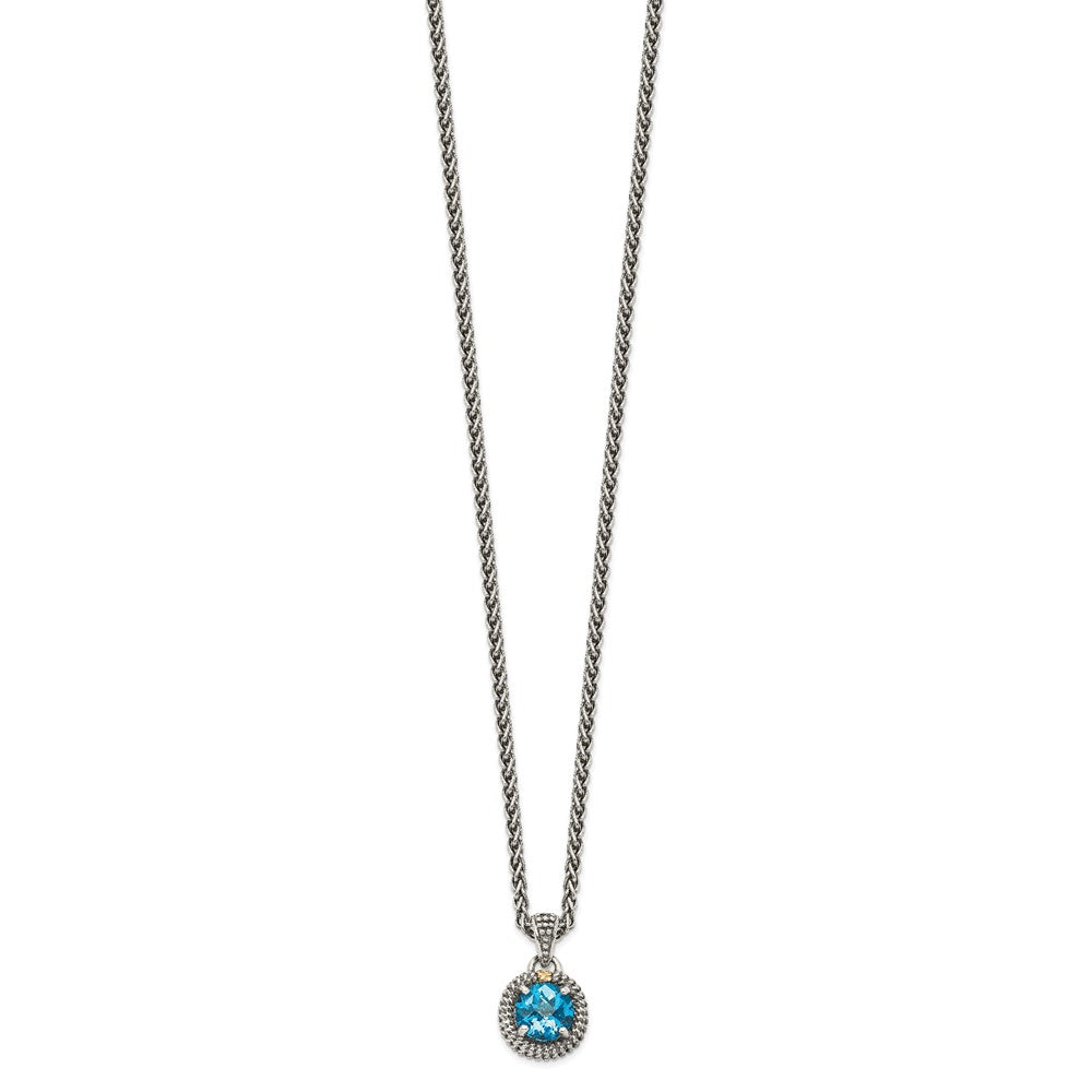 Sterling Silver Antiqued w/14k Blue Topaz Necklace