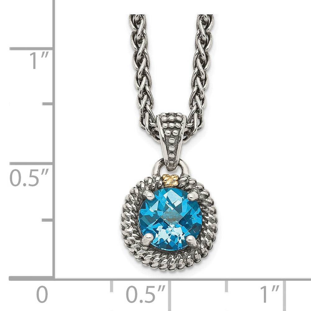 Sterling Silver Antiqued w/14k Blue Topaz Necklace