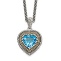 Sterling Silver Antiqued w/14k Lt Swiss Blue Topaz Heart Necklace