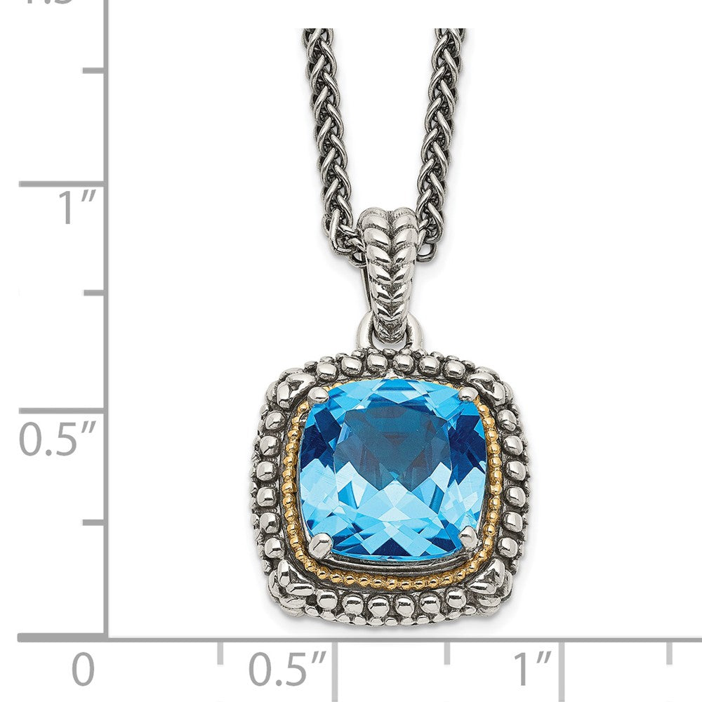 Sterling Silver Antiqued w/14k Lt Swiss Blue Topaz Necklace