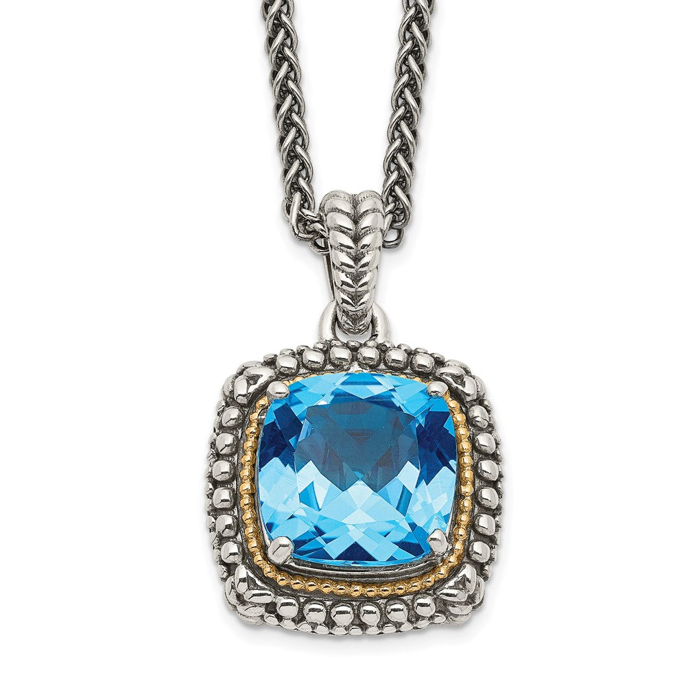 Sterling Silver Antiqued w/14k Lt Swiss Blue Topaz Necklace