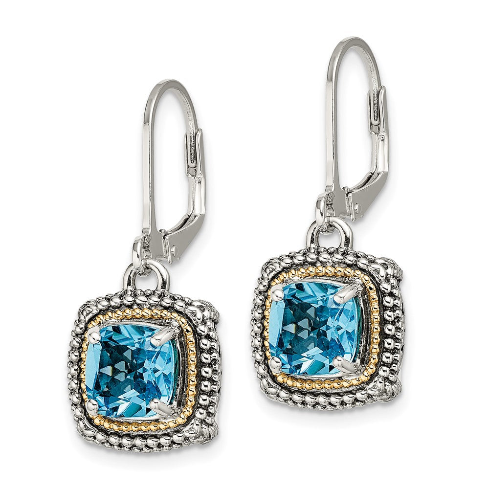 Sterling Silver Antiqued w/14k Lt Swiss Blue Topaz Leverback Earrings