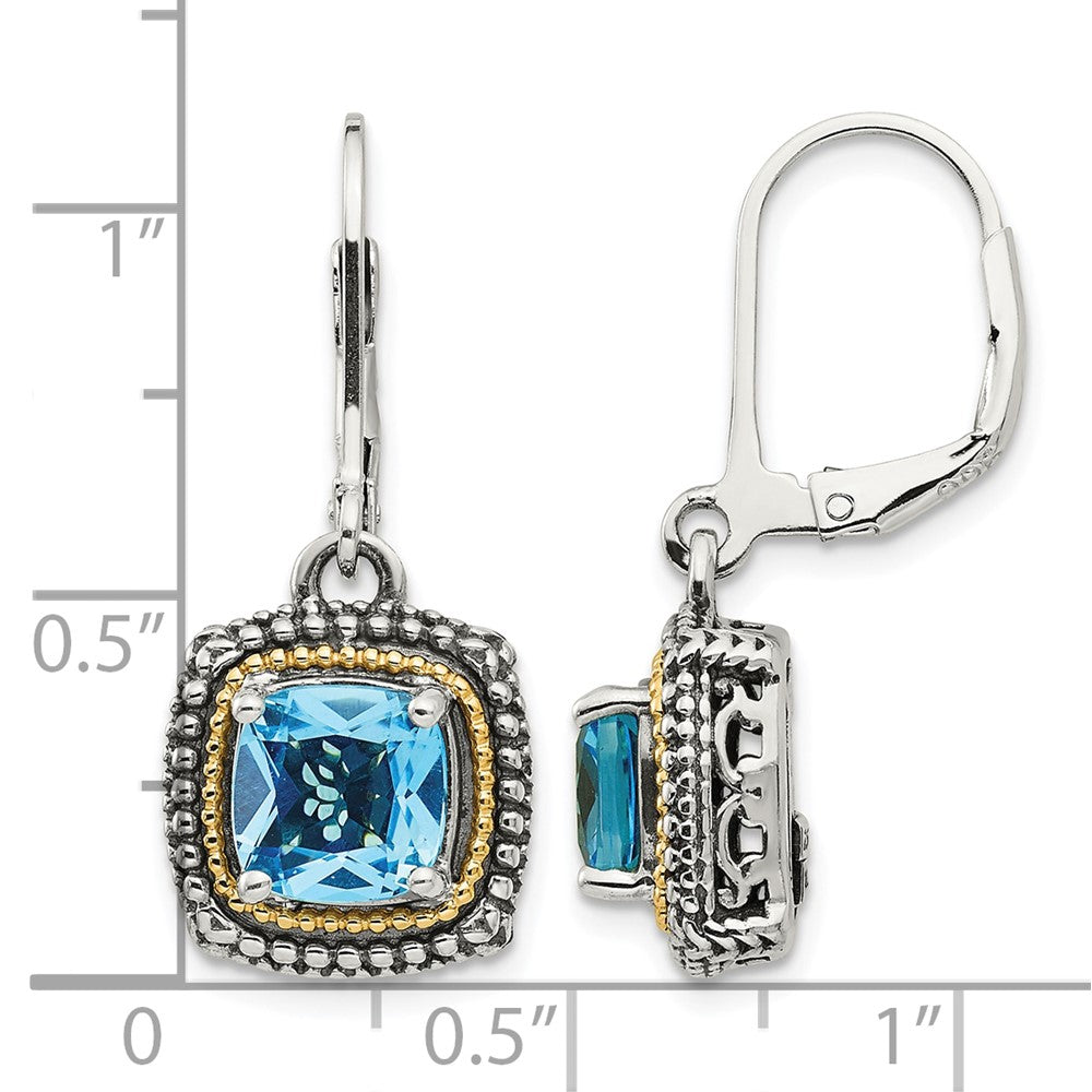 Sterling Silver Antiqued w/14k Lt Swiss Blue Topaz Leverback Earrings