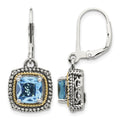 Sterling Silver Antiqued w/14k Lt Swiss Blue Topaz Leverback Earrings