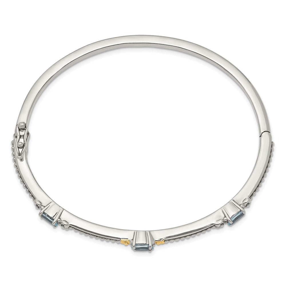Sterling Silver Antiqued w/14ky Sky Blue Topaz 3 Stone Bangle