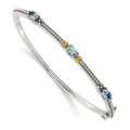 Sterling Silver Antiqued w/14ky Sky Blue Topaz 3 Stone Bangle
