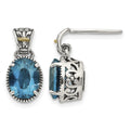 Sterling Silver Antiqued w/14k London Blue Topaz Post Earrings
