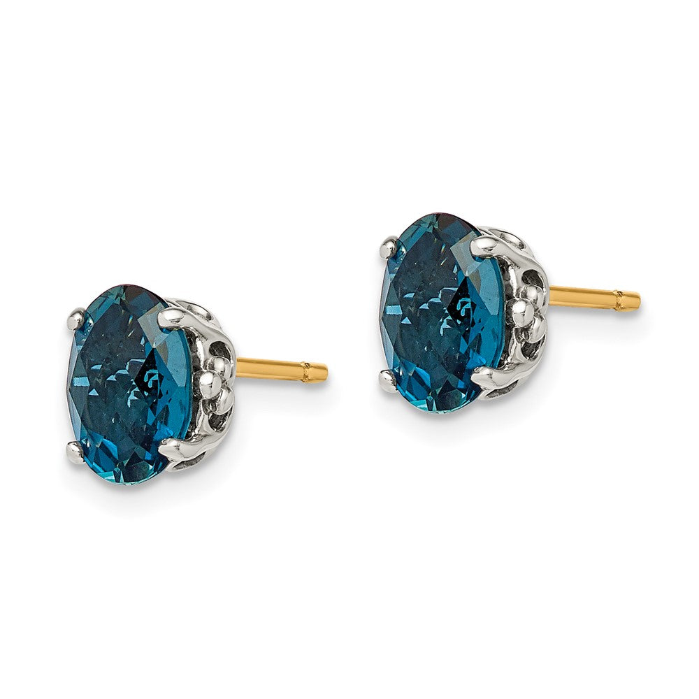 Sterling Silver Antiqued w/14k London Blue Topaz Post Earrings
