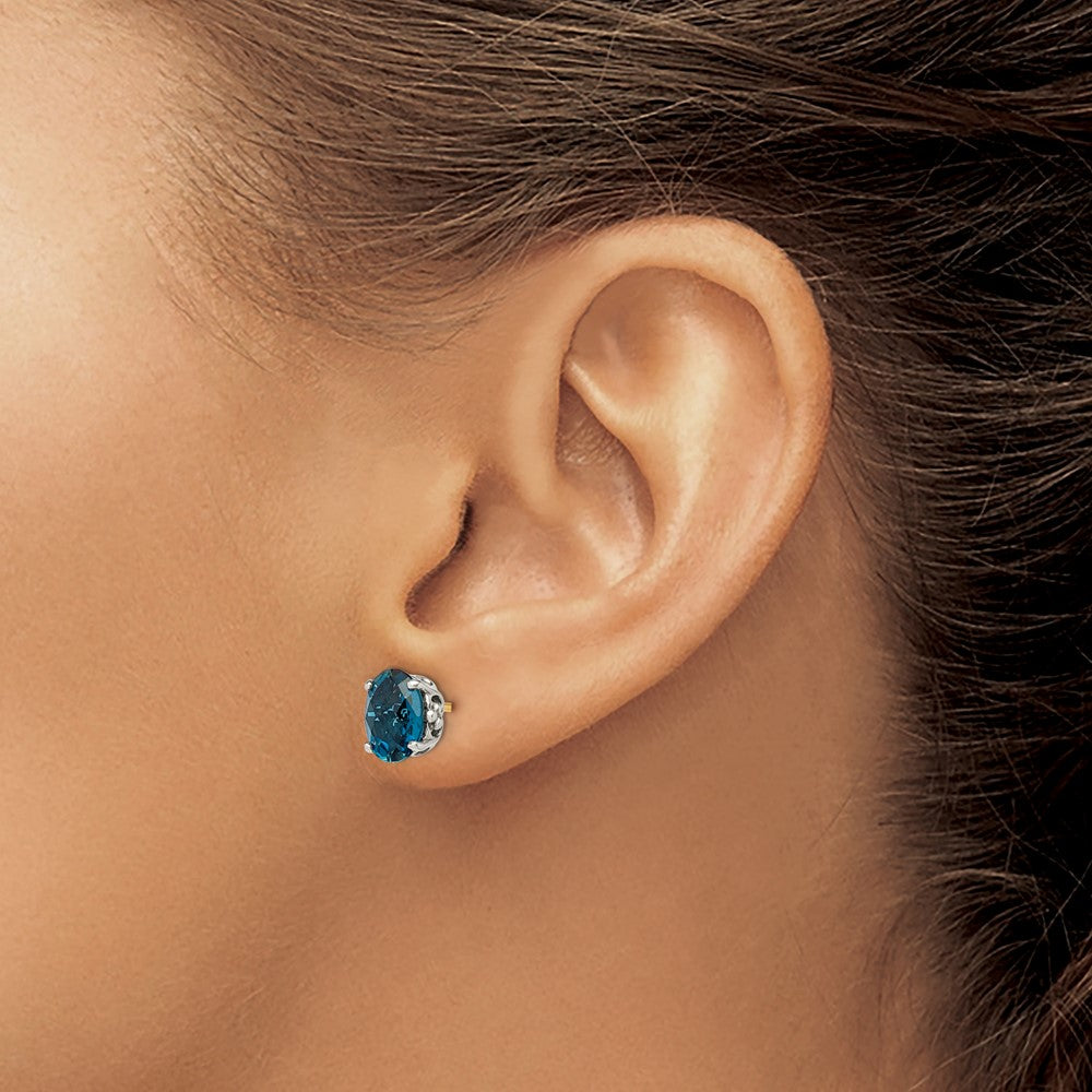 Sterling Silver Antiqued w/14k London Blue Topaz Post Earrings