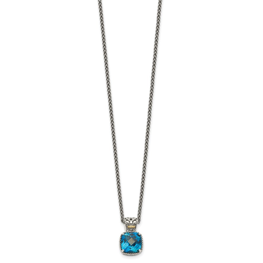 Sterling Silver Antiqued w/14k London Blue Topaz Necklace
