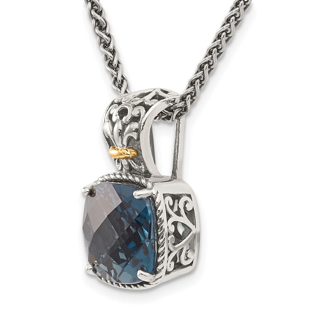 Sterling Silver Antiqued w/14k London Blue Topaz Necklace