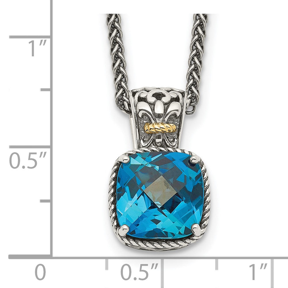 Sterling Silver Antiqued w/14k London Blue Topaz Necklace