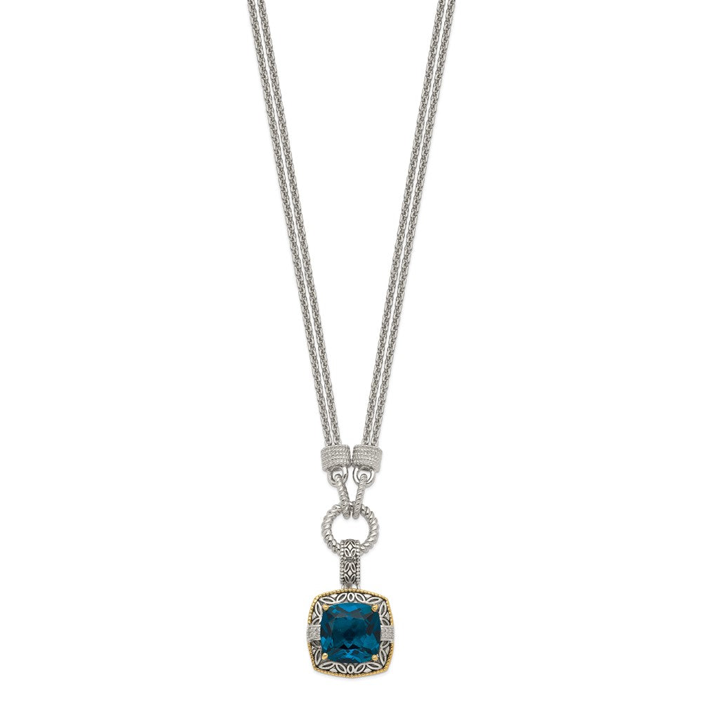 Sterling Silver Antique w/14k London Bl Topaz/Diamond 1in Ext Necklace