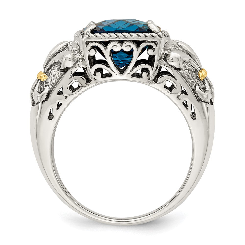 Sterling Silver Antiqued w/14k London Blue Topaz Ring