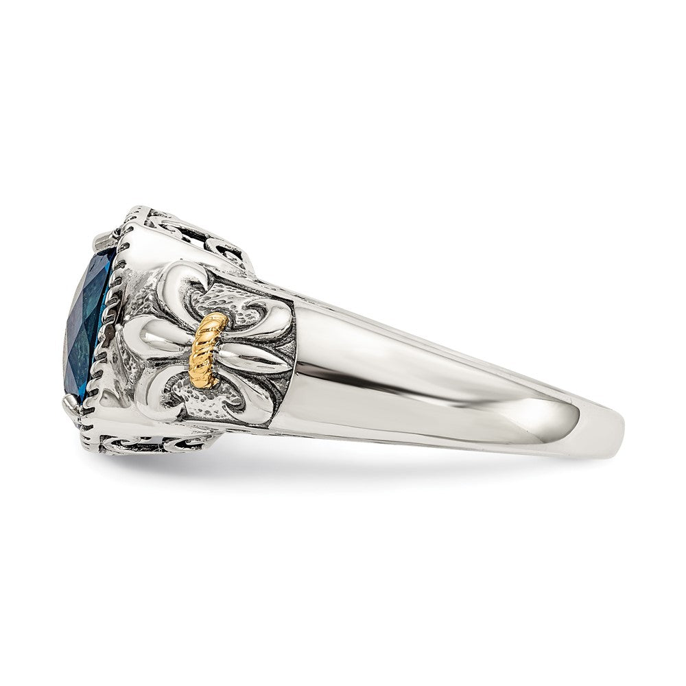 Sterling Silver Antiqued w/14k London Blue Topaz Ring