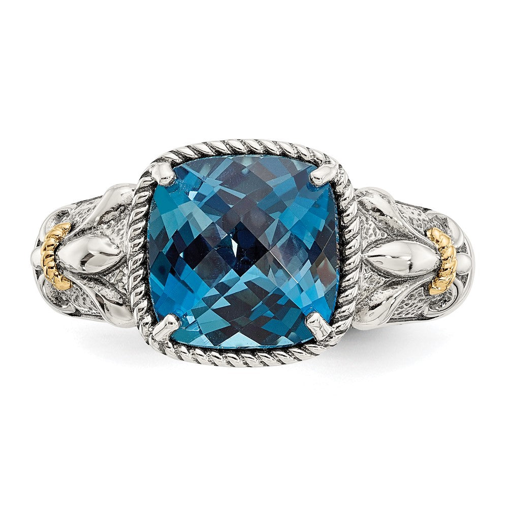 Sterling Silver Antiqued w/14k London Blue Topaz Ring