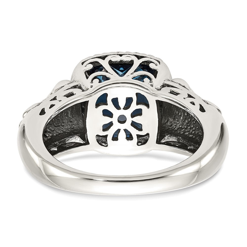 Sterling Silver Antiqued w/14k London Blue Topaz Ring
