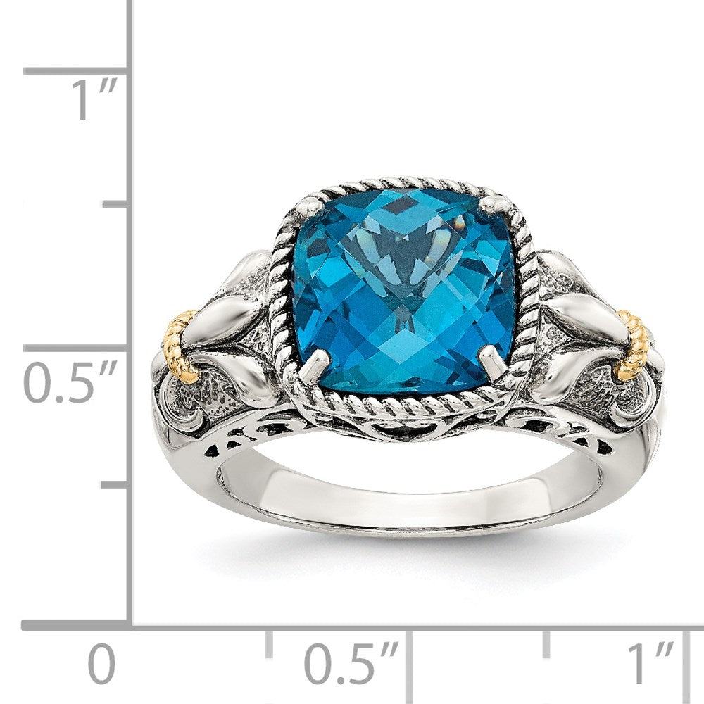 Sterling Silver Antiqued w/14k London Blue Topaz Ring