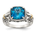 Sterling Silver Antiqued w/14k London Blue Topaz Ring