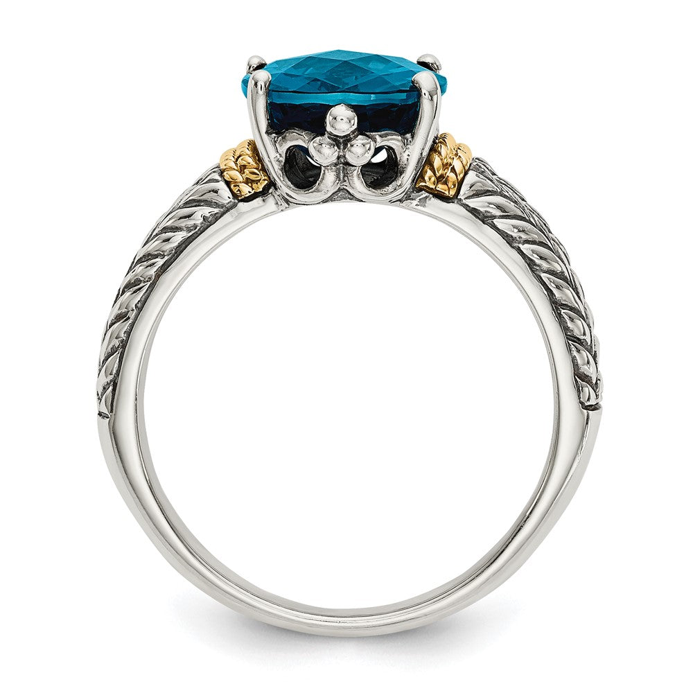 Sterling Silver Antiqued w/14k London Blue Topaz Ring