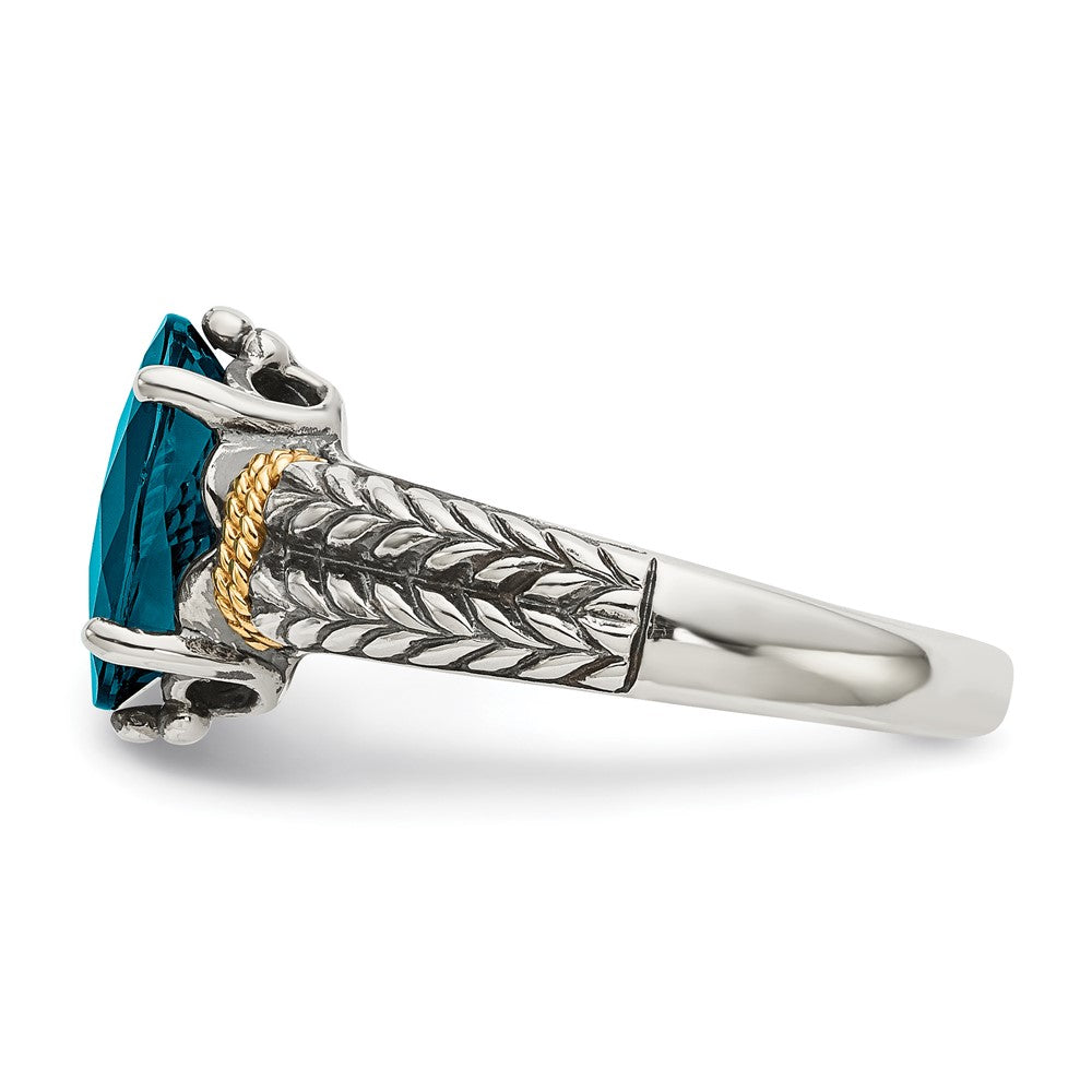 Sterling Silver Antiqued w/14k London Blue Topaz Ring