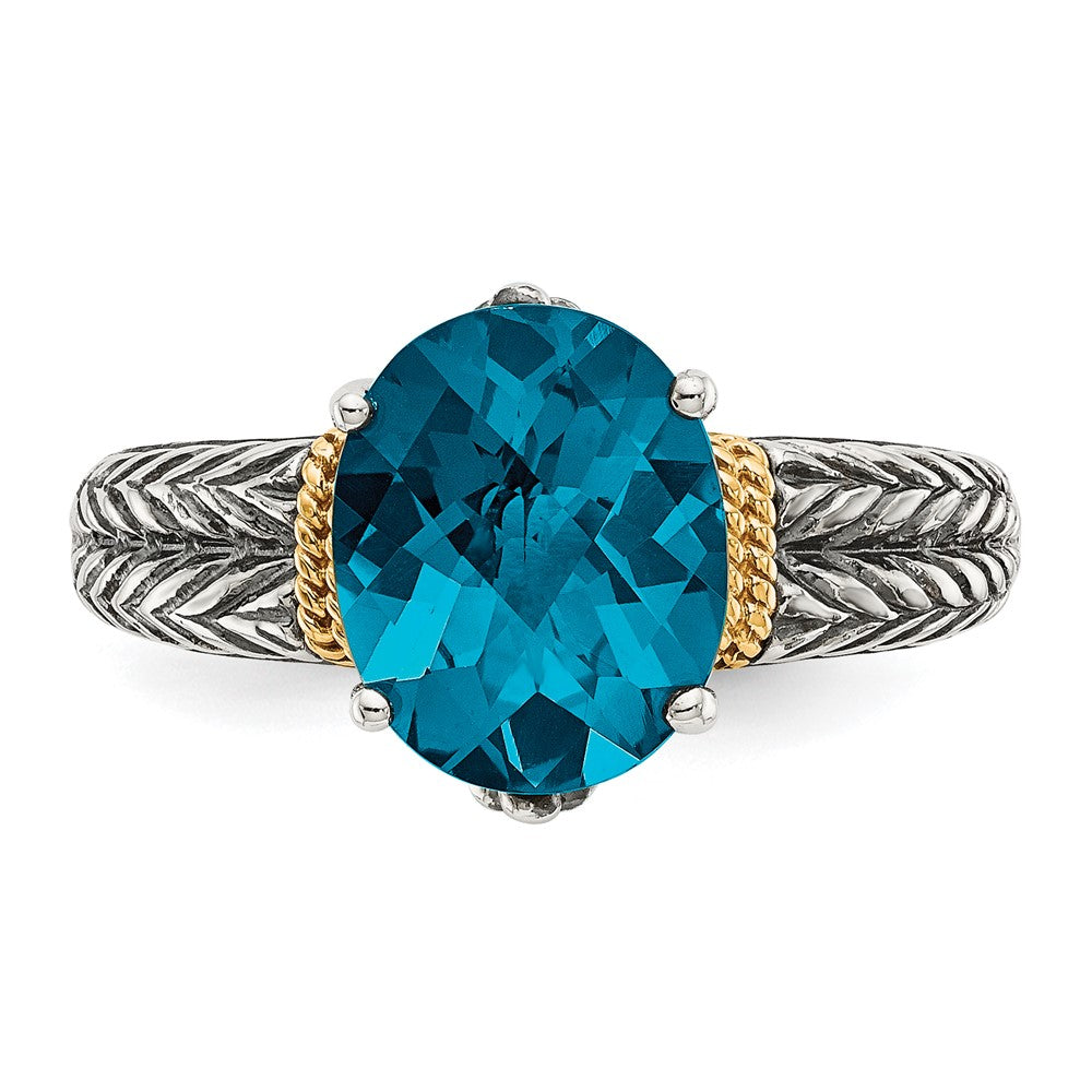 Sterling Silver Antiqued w/14k London Blue Topaz Ring