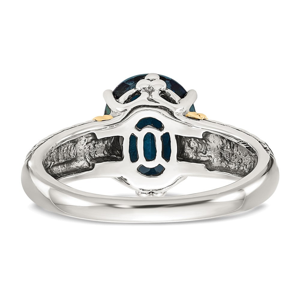 Sterling Silver Antiqued w/14k London Blue Topaz Ring