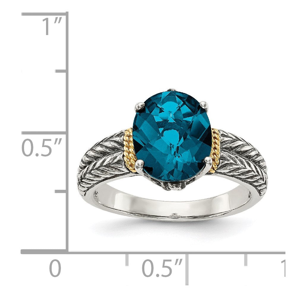 Sterling Silver Antiqued w/14k London Blue Topaz Ring