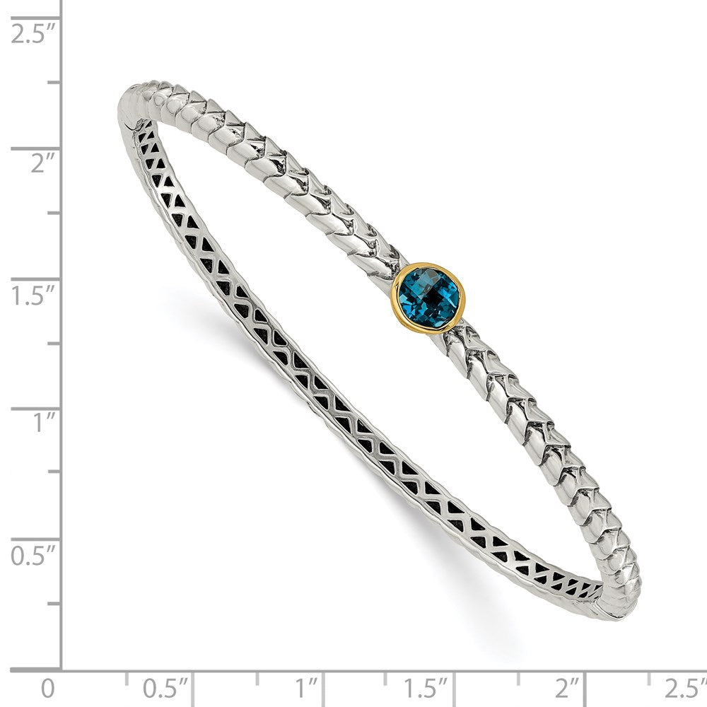 Sterling Silver Antiqued w/14k London Blue Topaz Bangle