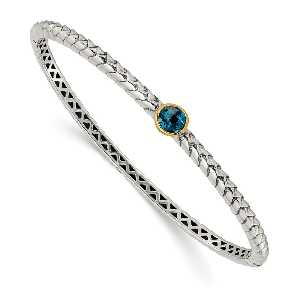Sterling Silver Antiqued w/14k London Blue Topaz Bangle