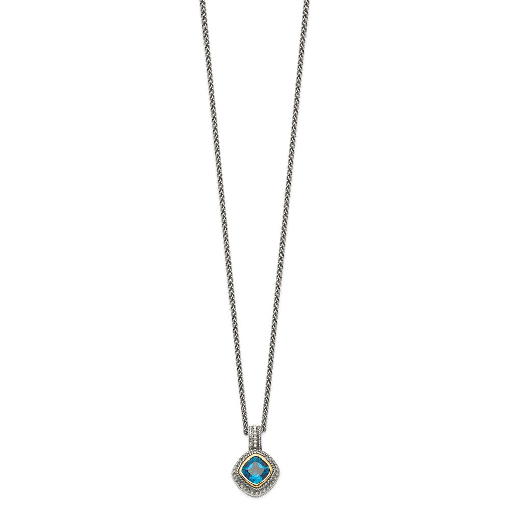 Sterling Silver Antiqued w/14k London Blue Topaz Necklace