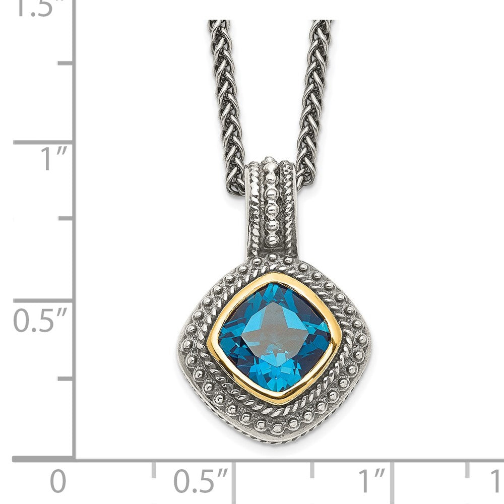 Sterling Silver Antiqued w/14k London Blue Topaz Necklace