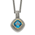 Sterling Silver Antiqued w/14k London Blue Topaz Necklace
