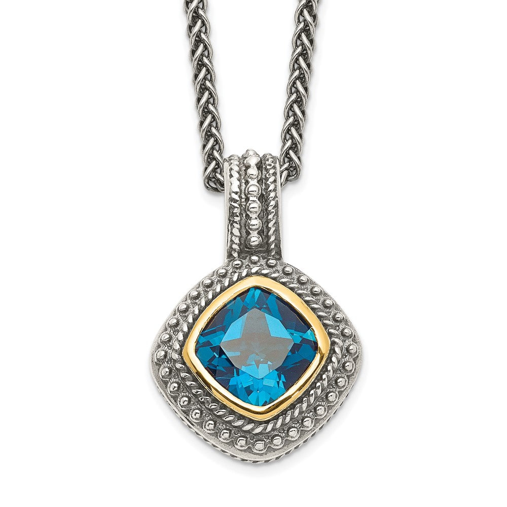 Sterling Silver Antiqued w/14k London Blue Topaz Necklace