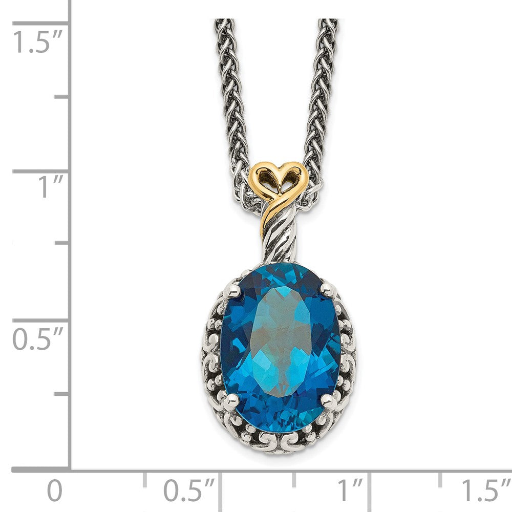 Sterling Silver Antiqued w/14ky London Blue Topaz Oval Necklace