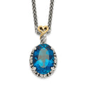 Sterling Silver Antiqued w/14ky London Blue Topaz Oval Necklace