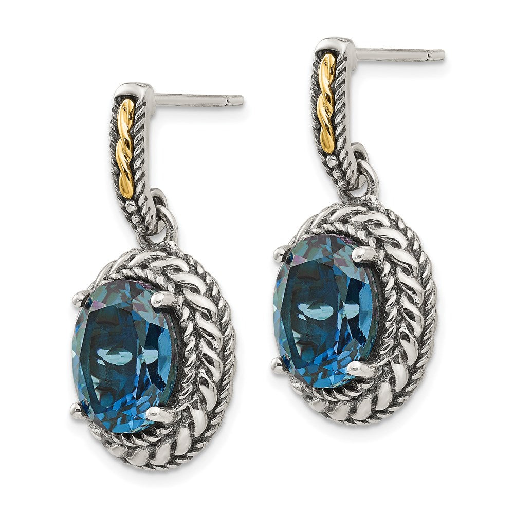 Sterling Silver Antiqued w/14k London Blue Topaz Earrings