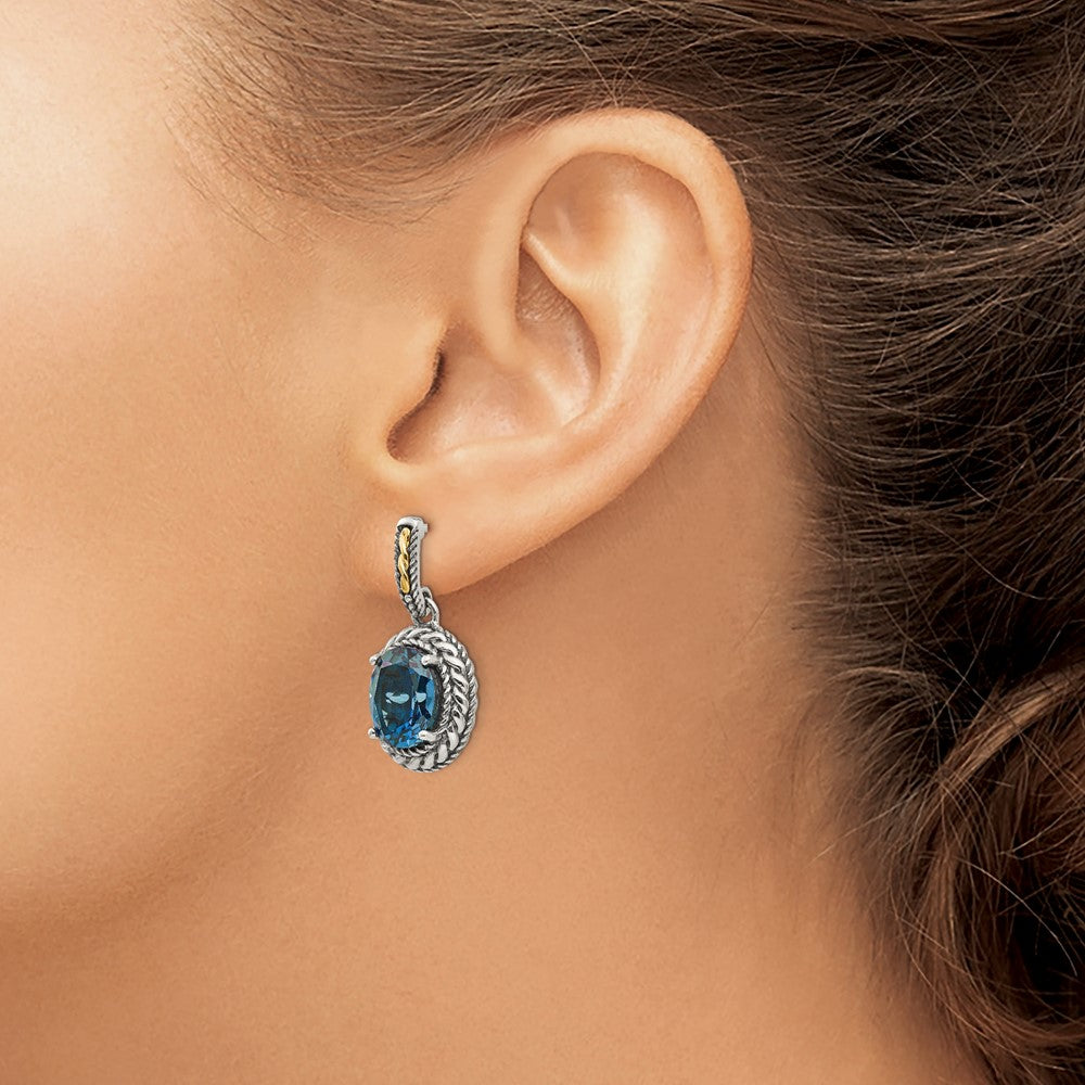 Sterling Silver Antiqued w/14k London Blue Topaz Earrings