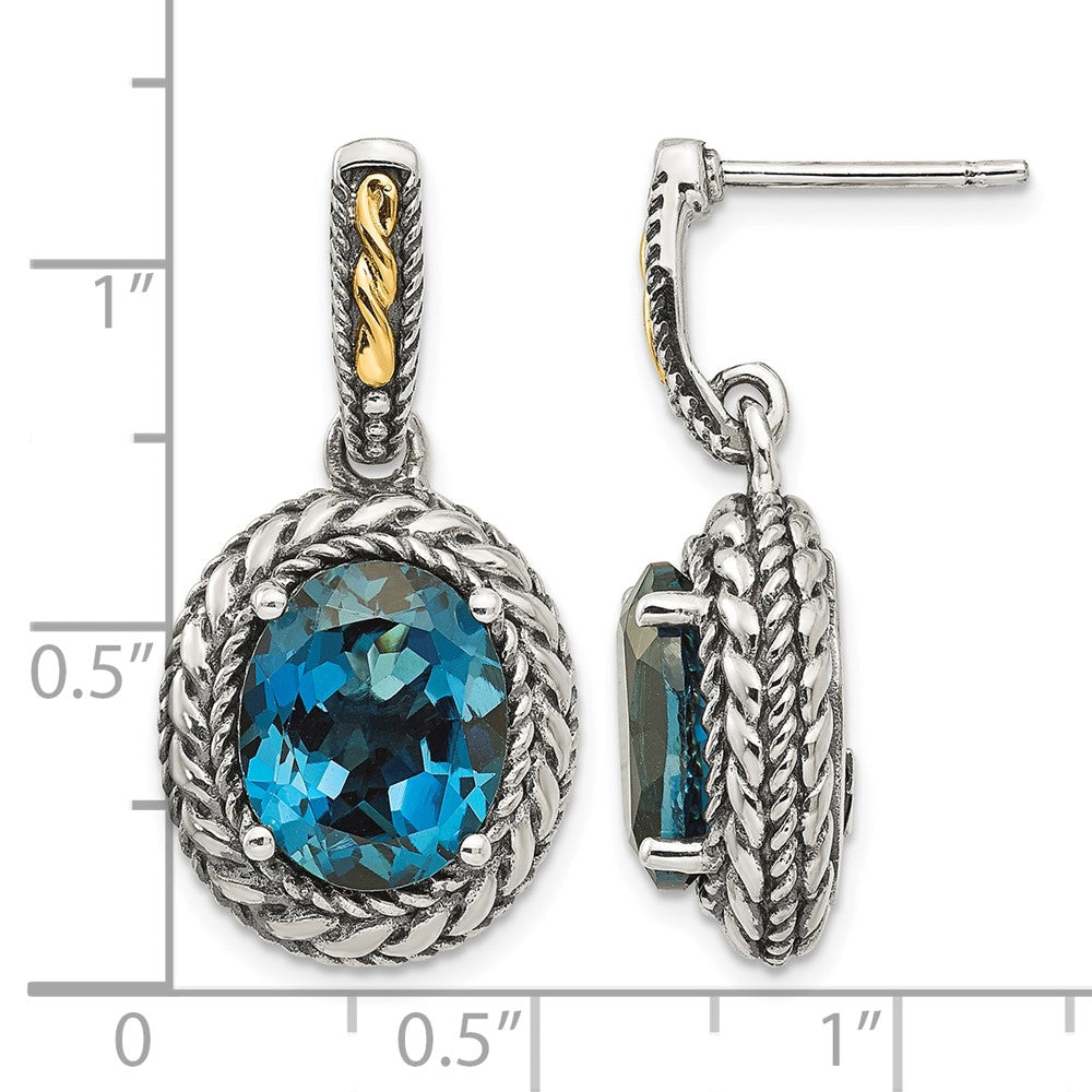 Sterling Silver Antiqued w/14k London Blue Topaz Earrings