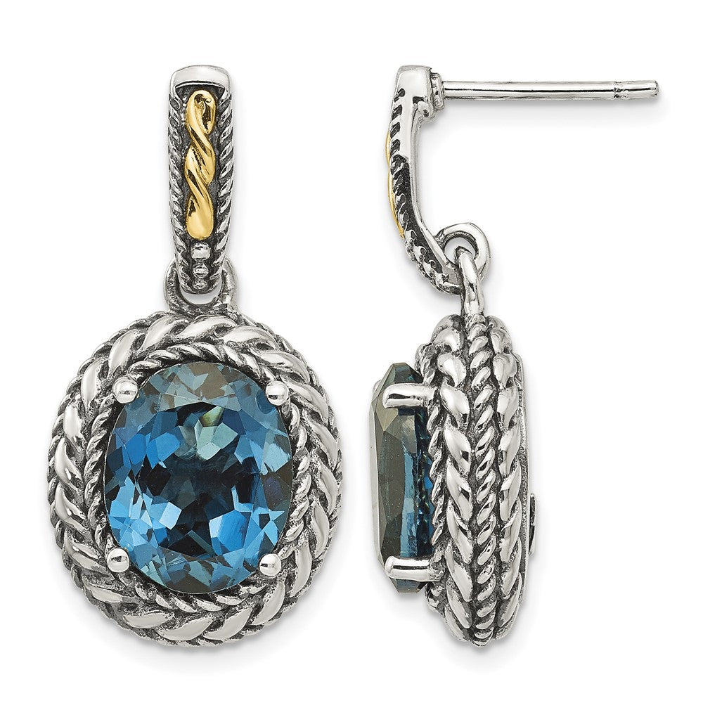 Sterling Silver Antiqued w/14k London Blue Topaz Earrings