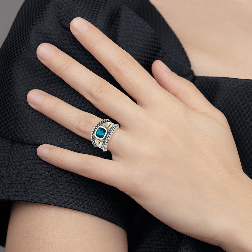 Sterling Silver Antiqued w/14k London Blue Topaz Ring