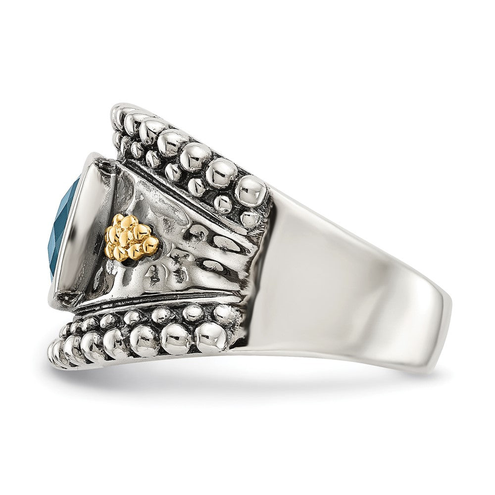 Sterling Silver Antiqued w/14k London Blue Topaz Ring