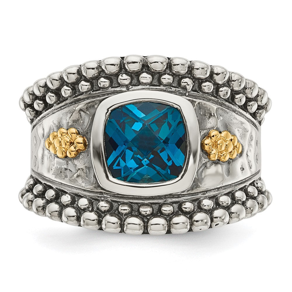 Sterling Silver Antiqued w/14k London Blue Topaz Ring