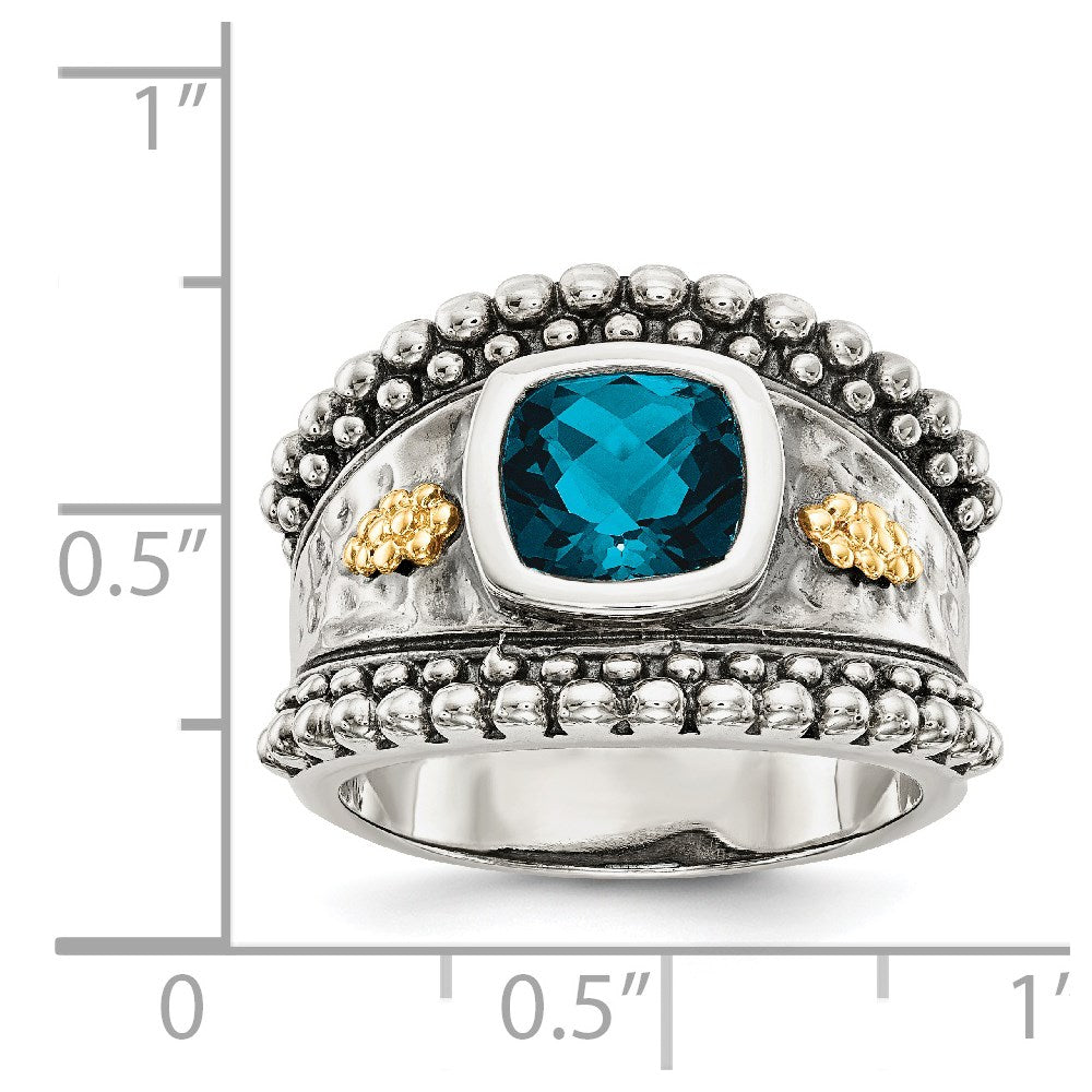 Sterling Silver Antiqued w/14k London Blue Topaz Ring