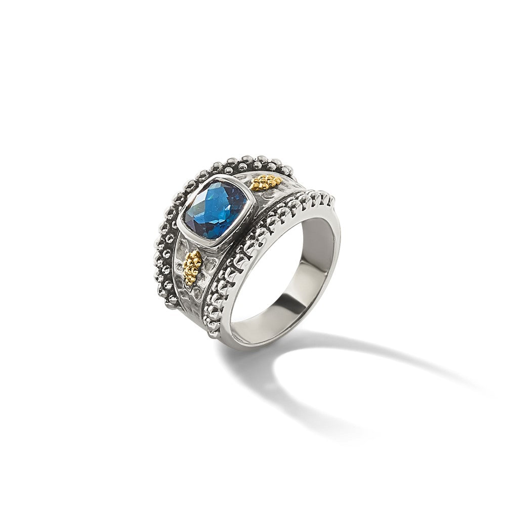 Sterling Silver Antiqued w/14k London Blue Topaz Ring
